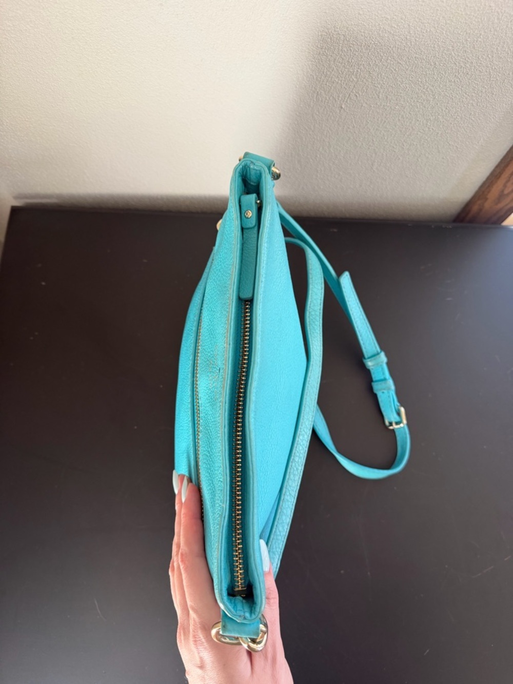 Kate Spade Connie Hill Ellen Grace Teal Blue Leather Crossbody Shoulder Bag - Picture 10 of 14